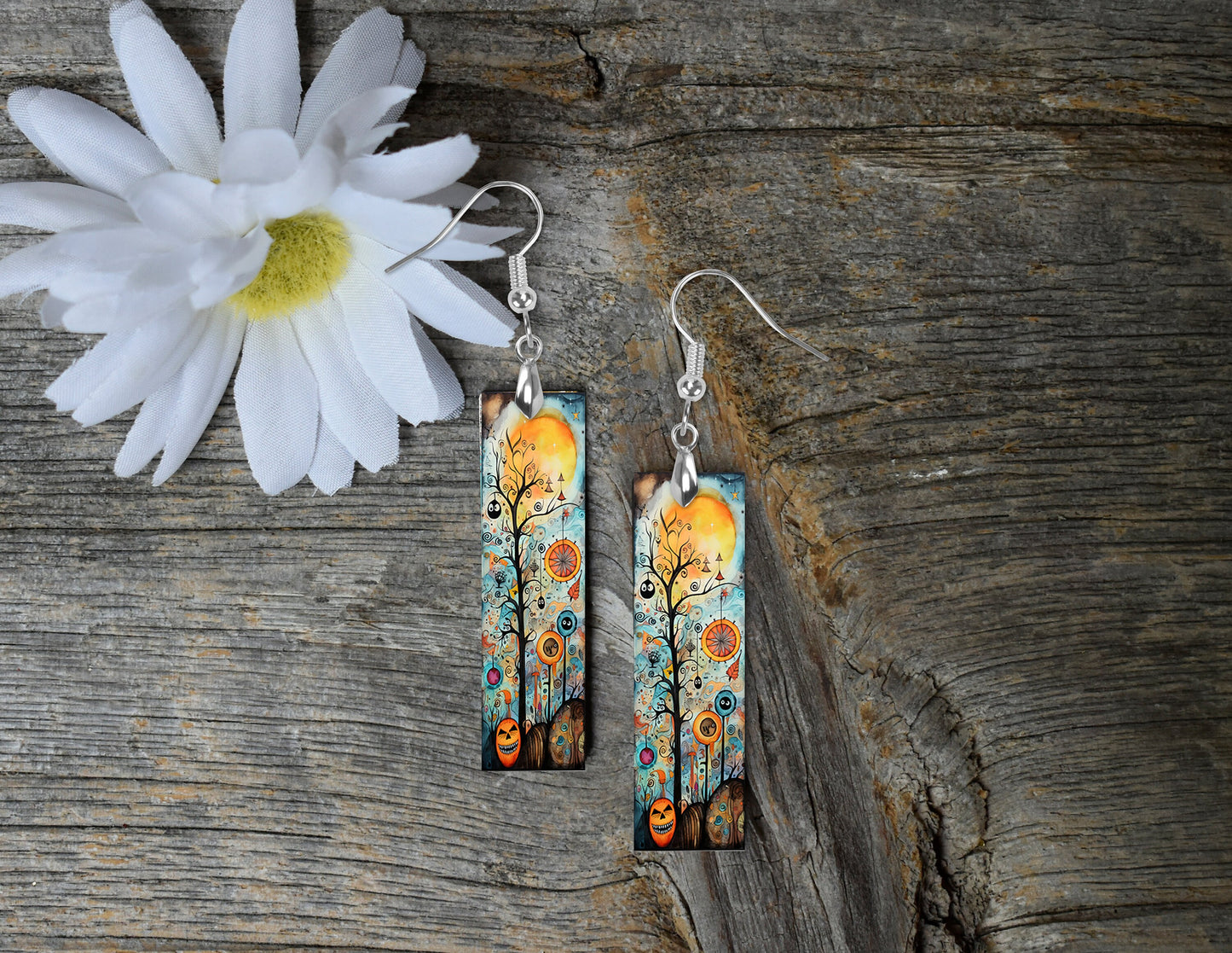 Earrings, Abstract Halloween Bar Dangle Printed Earrings Jewelry Handmade