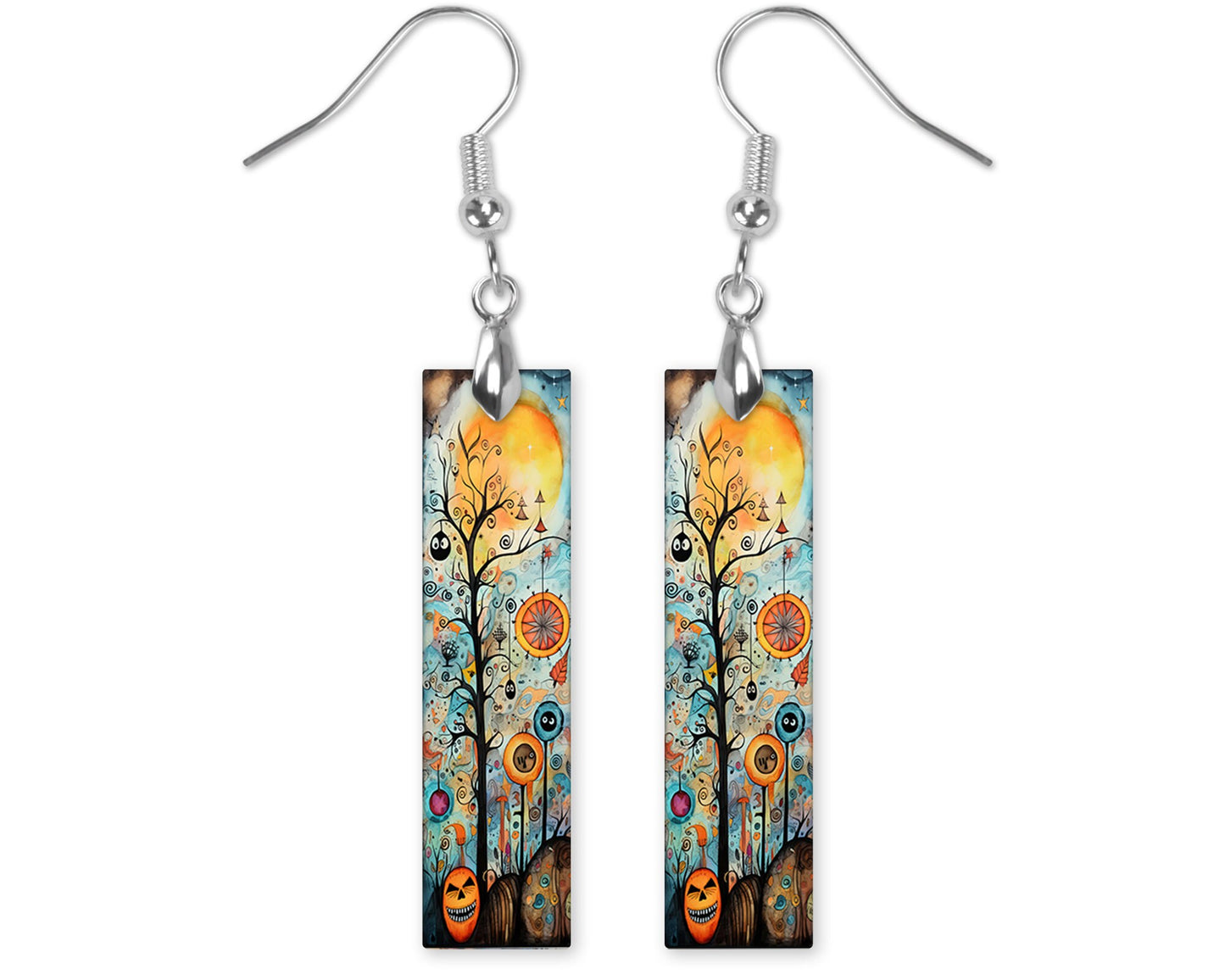 Earrings, Abstract Halloween Bar Dangle Printed Earrings Jewelry Handmade