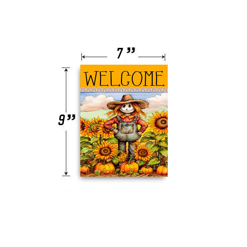 Fall Decor, Fall Sign, Sunflower Fields Scarecrow Welcome Farmhouse Decor Printed Handmade Wood Sign Door Hanger Sign