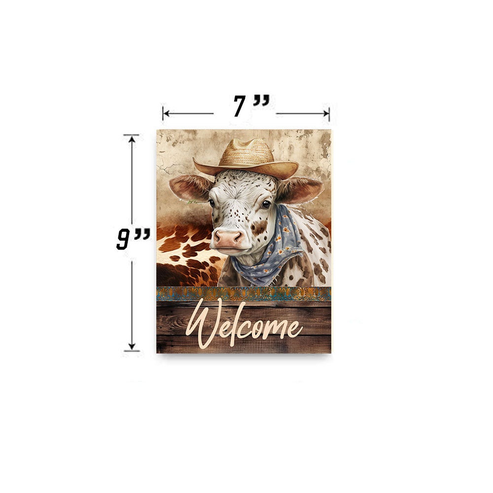 Western Wall Decor, Welcome Sign,  Cowboy Cow Welcome Farmhouse Decor Printed Handmade Wood Sign Door Hanger Sign