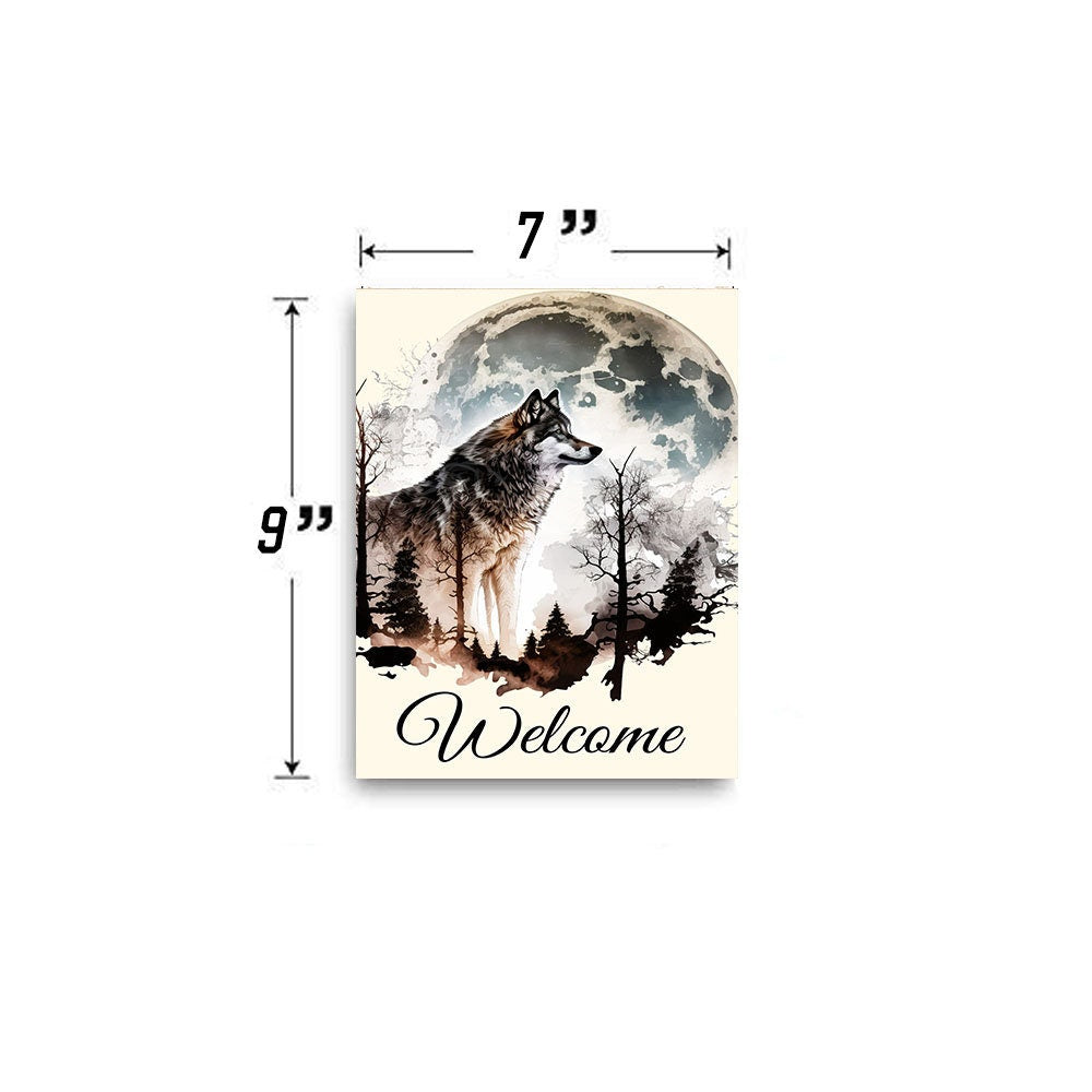 Western Welcome Sign, Welcome Full Moon Wolf Hanging Wall Sign Wood Home Decor, Door Hanger, Wreath Sign