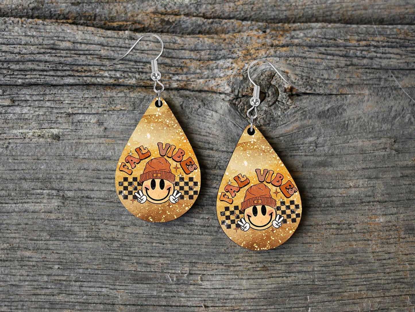 Fall Vibes Earrings Print Tear Drop Wood Dangle Earrings Hypoallergenic Jewelry