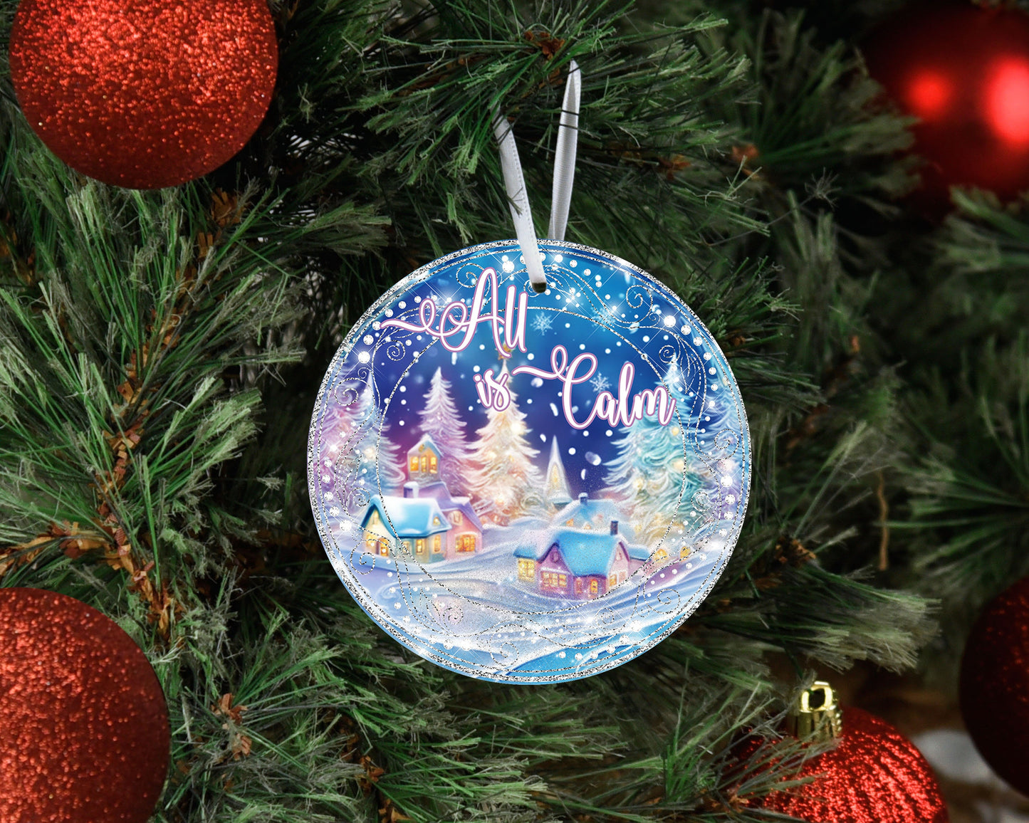 Christmas Ornament, All is Calm Ceramic Christmas Ornament