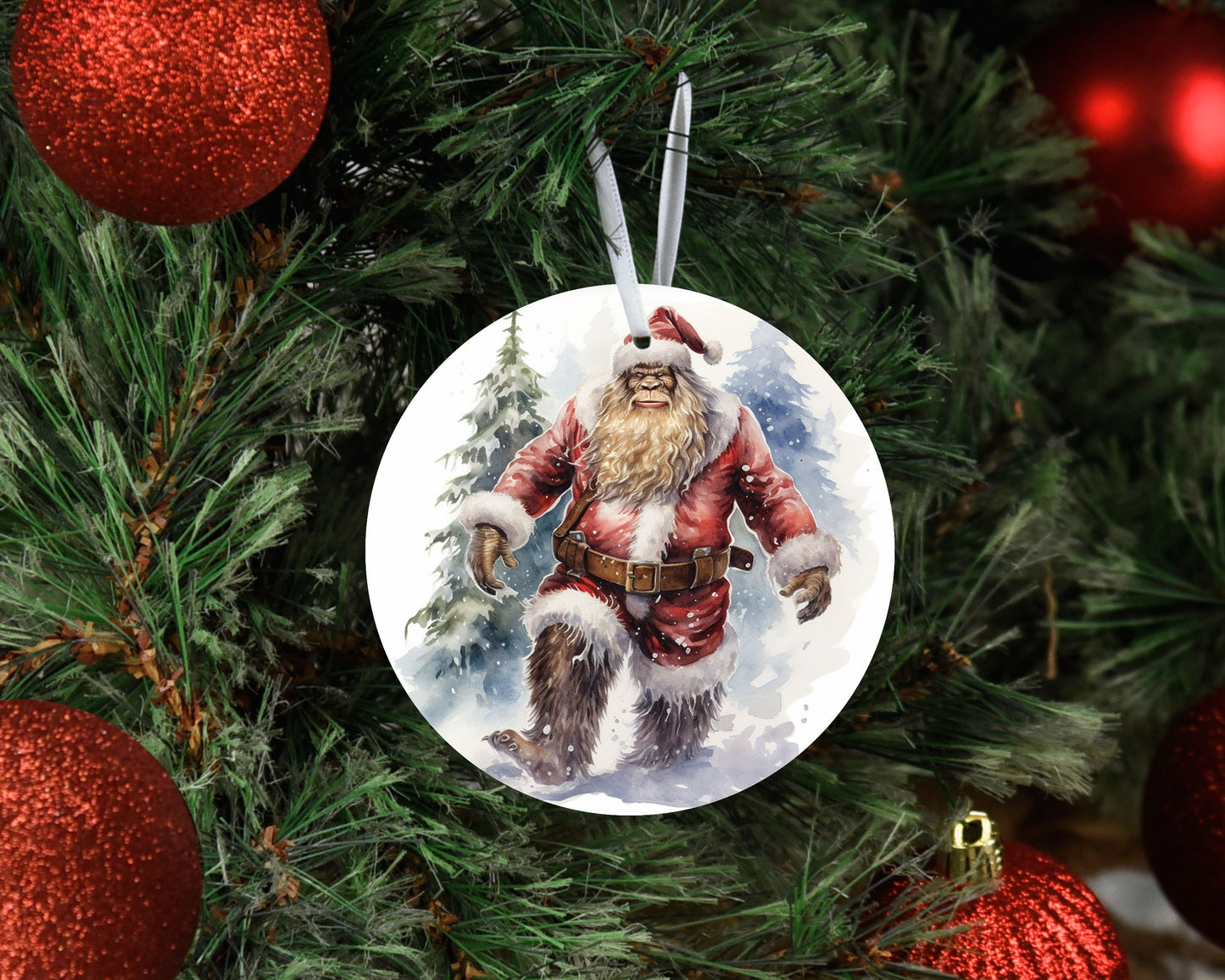 Christmas Ornament, Bigfoot Santa Ceramic Christmas Ornament, Christmas Decorations