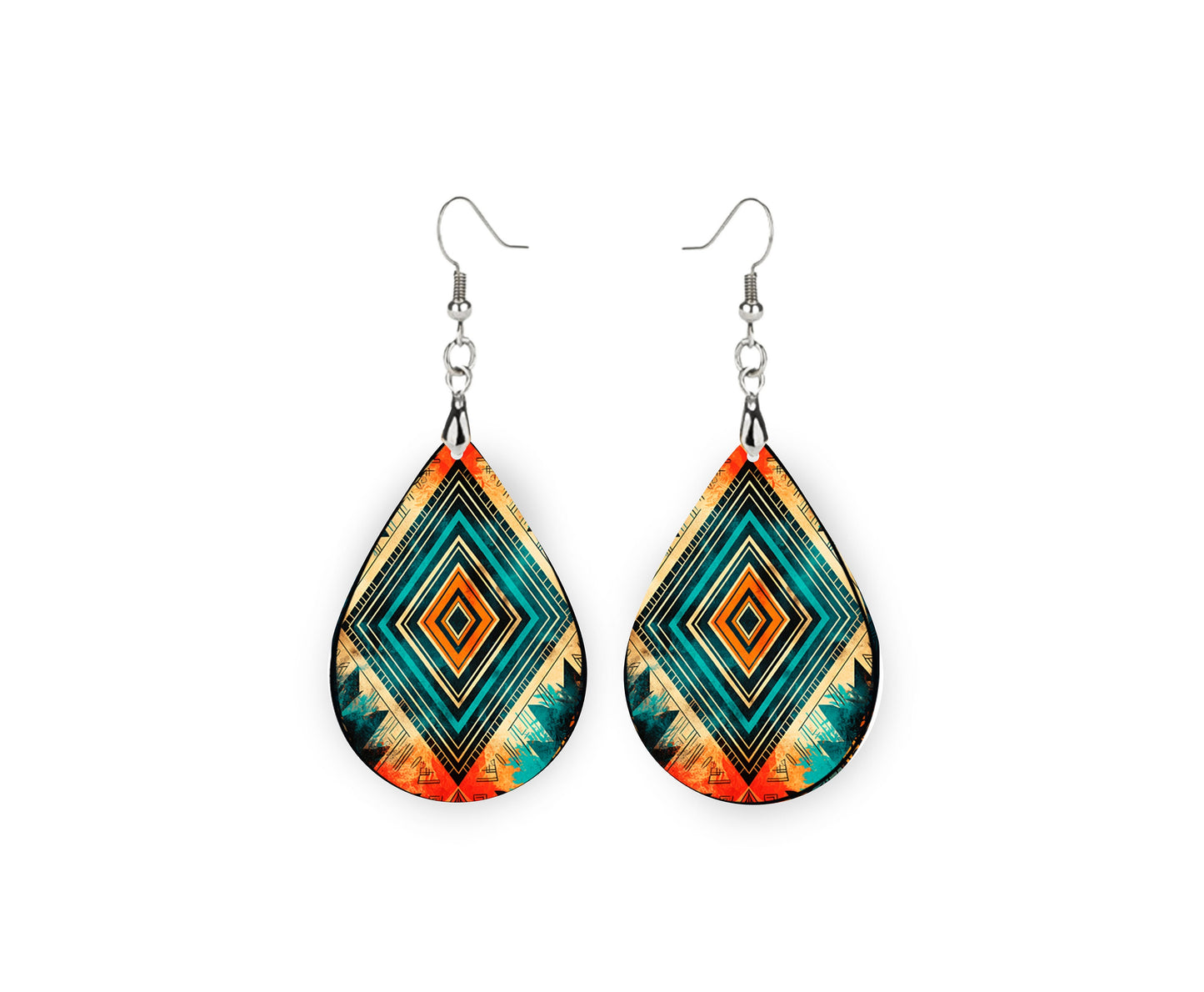 Aztec Diamond Tribal Pattern Earrings Print Tear Drop Wood Dangle Earrings Hypoallergenic Jewelry Western Earrings