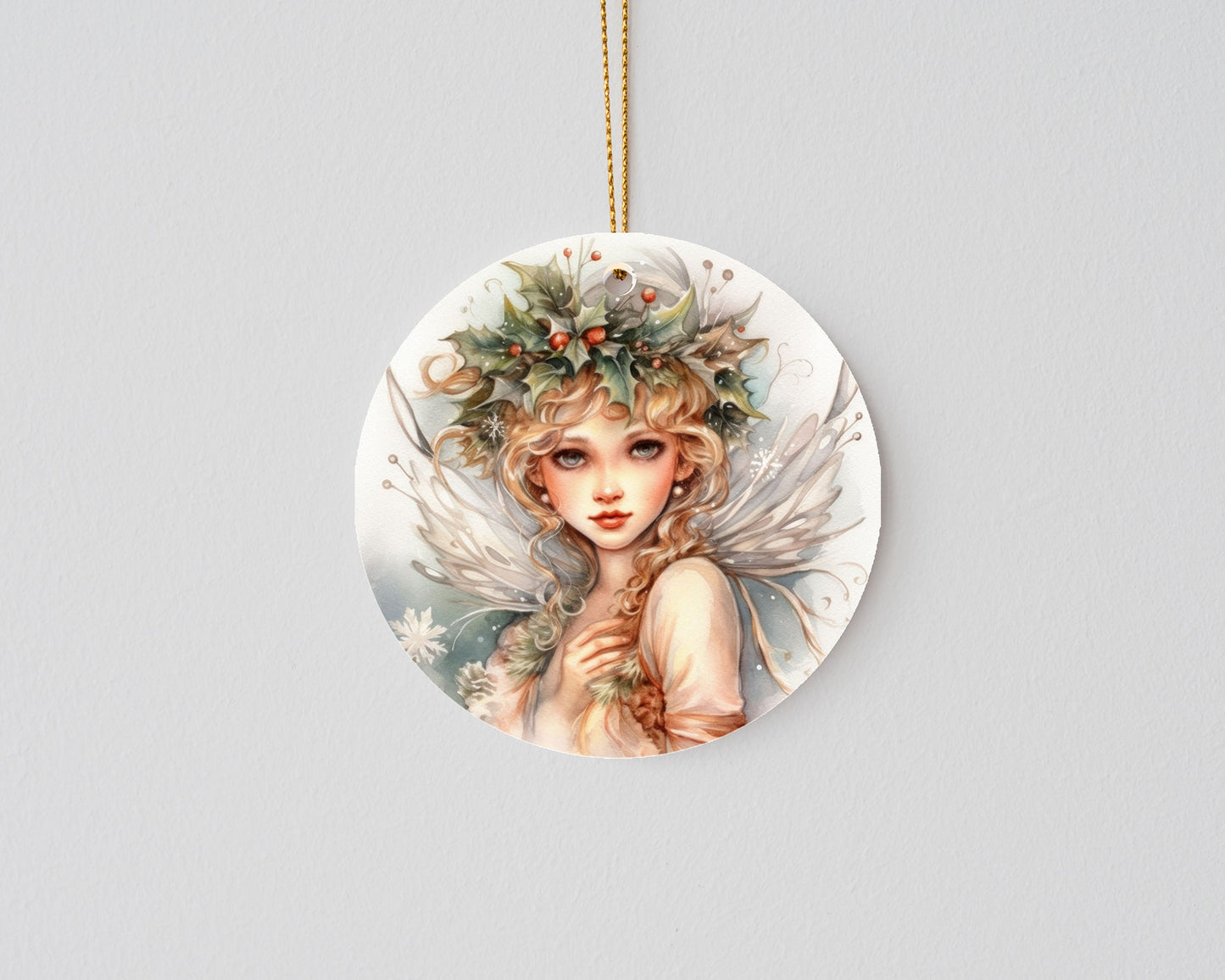 Christmas Ornament, Holly Christmas Fairy Ceramic Christmas Ornament, Christmas Decorations