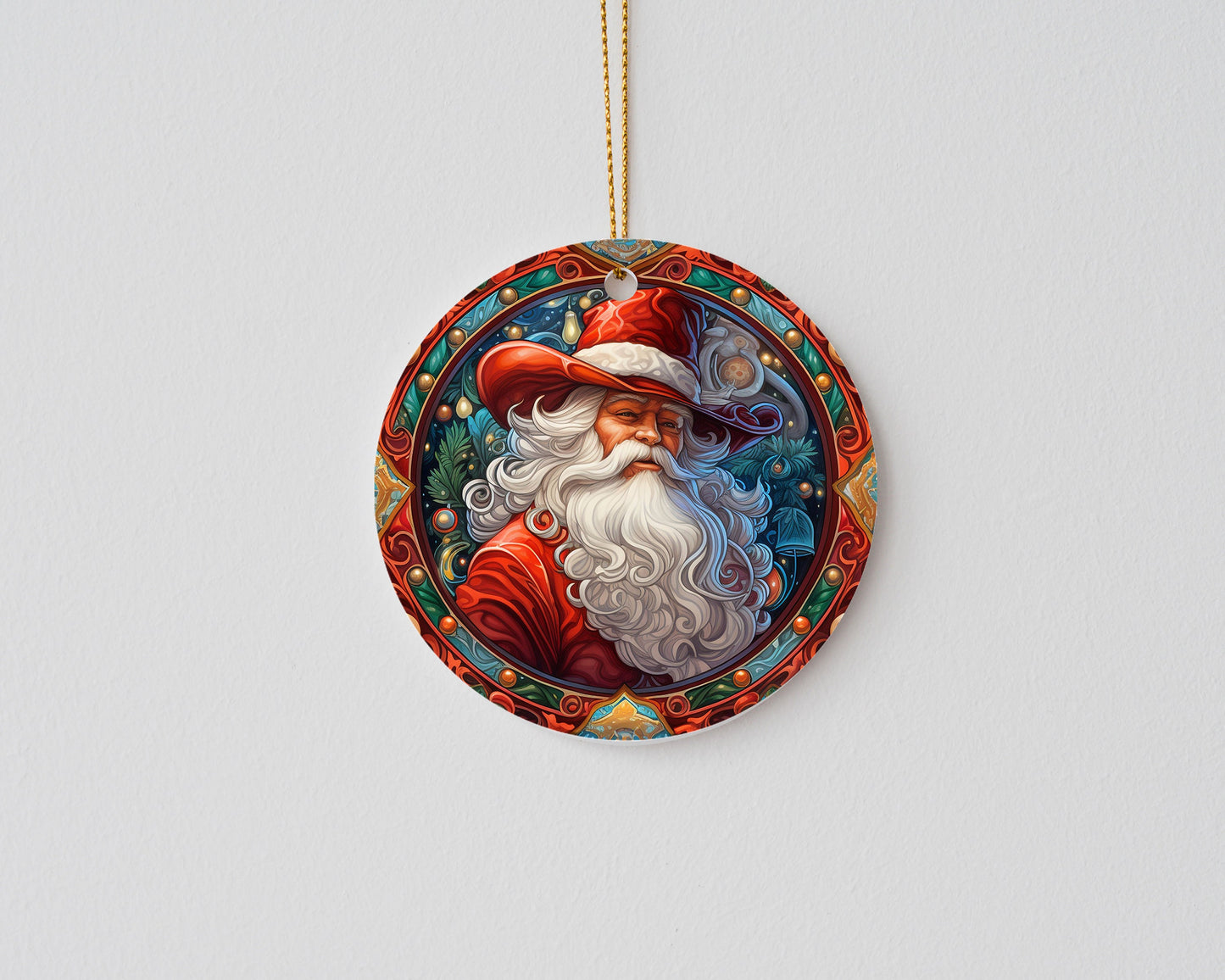 Western Christmas Ornament, Cowboy Santa Ceramic Christmas Ornament, Christmas Decorations