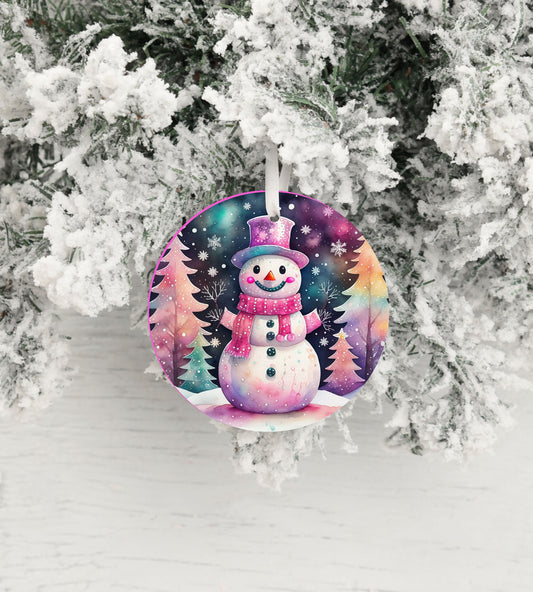 Christmas Ornament, Snowman with Pink Scarf Ceramic Christmas Ornament, Christmas Decorations