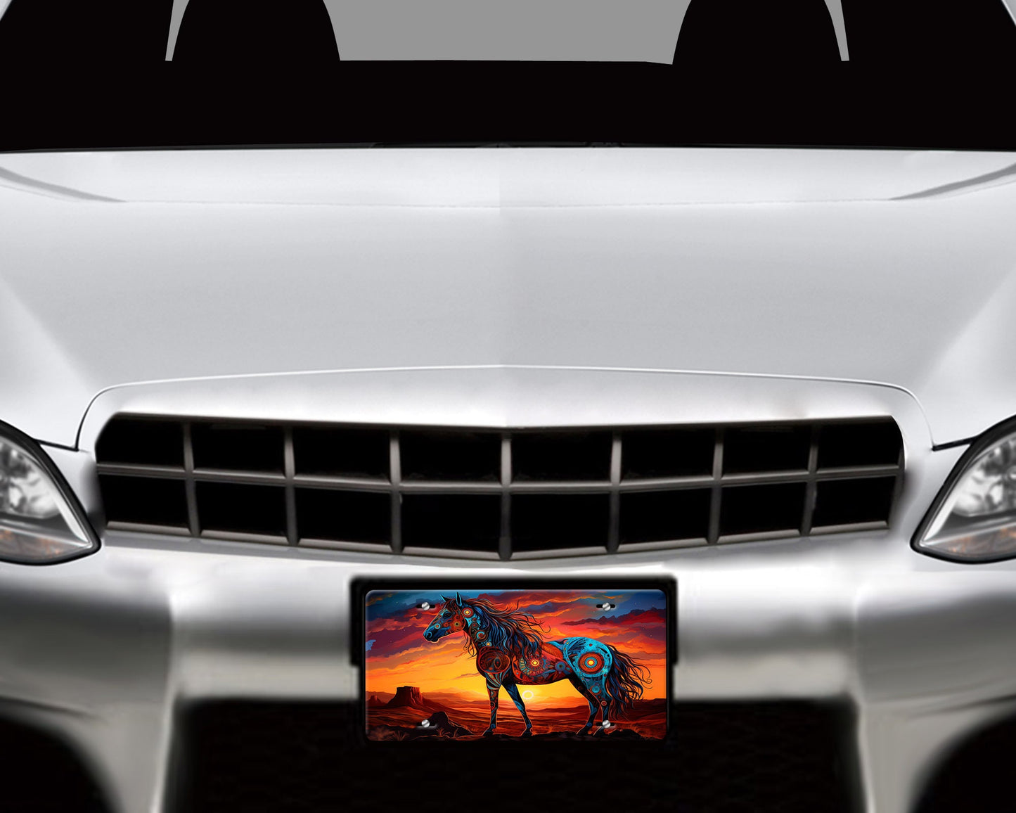 Vanity Front License Plate, Desert Tribal Horse Aluminum Vanity License Plate Car Accessory Decorative Front Plate