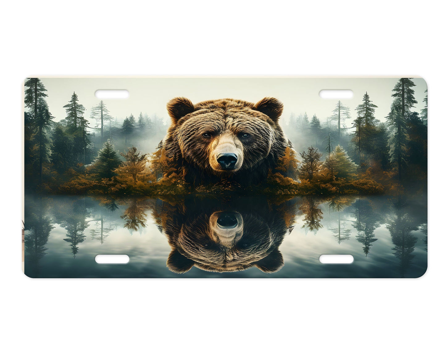 Vanity Front License Plate, Bear Reflection Aluminum Vanity License Plate Car Accessory Decorative Front Plate