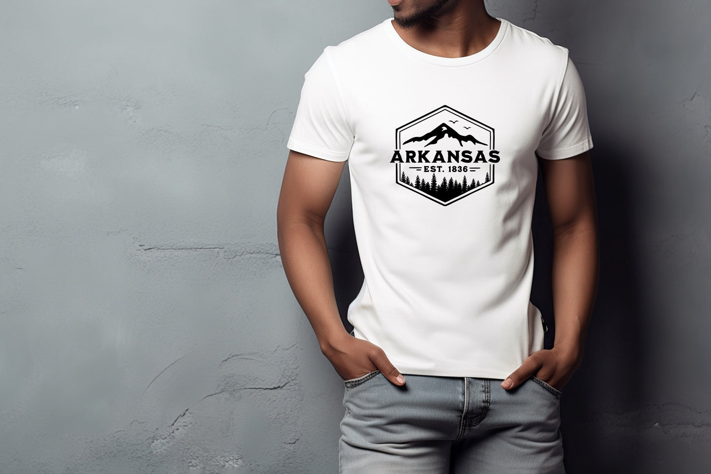 Arkansas Badge, T Shirt,  Tshirt, Graphic T's  100% Cotton Black White or Gray, Tee