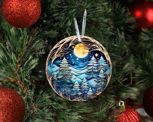 Christmas Ornament, Christmas Forest Full Moon Ceramic Christmas Ornament, Christmas Decorations