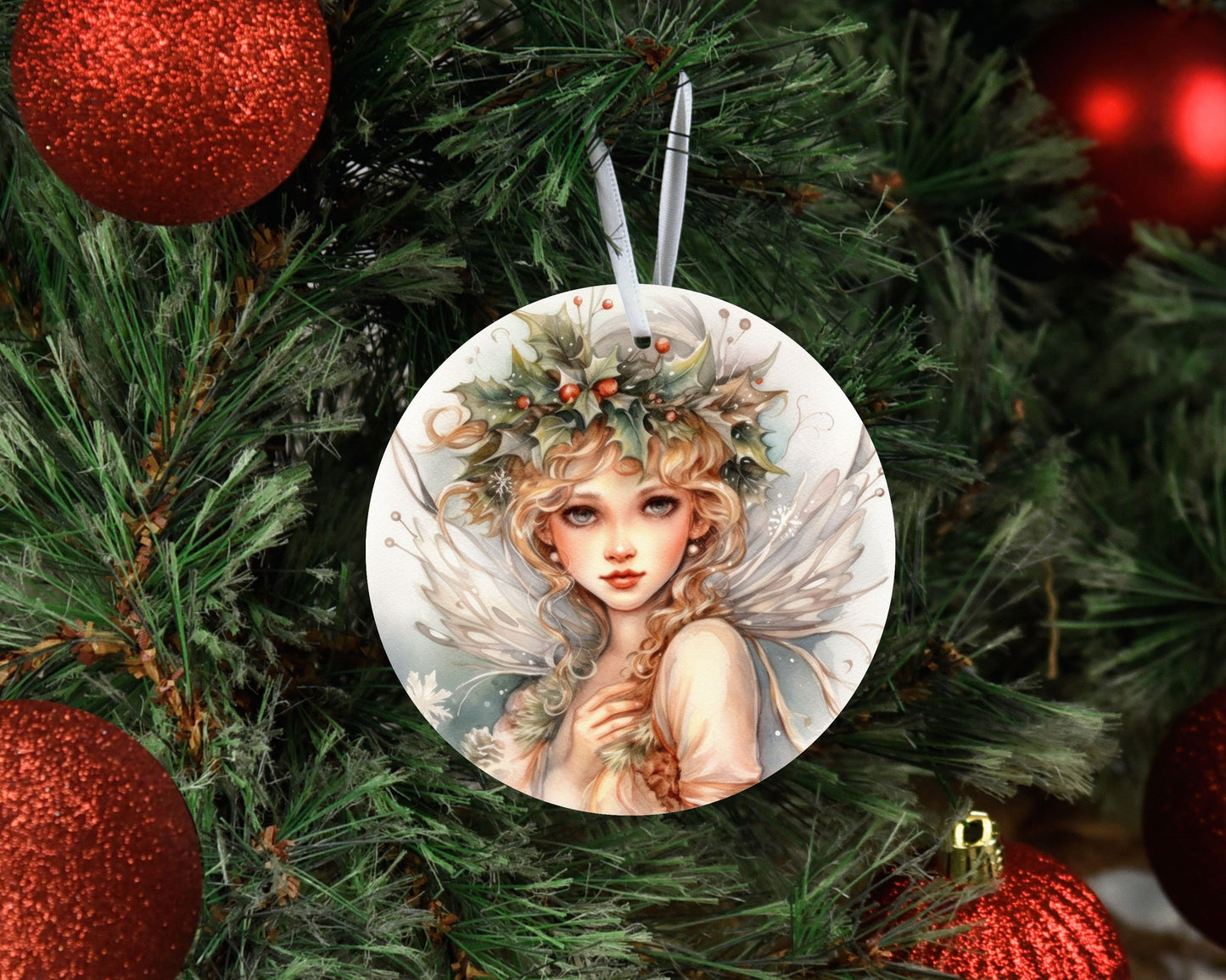 Christmas Ornament, Holly Christmas Fairy Ceramic Christmas Ornament, Christmas Decorations