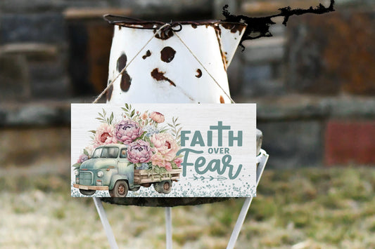 Faith Over Fear Wall Decor, Christian Sign,  Printed Handmade Wood Sign, Wreath Sign, Door Hanger