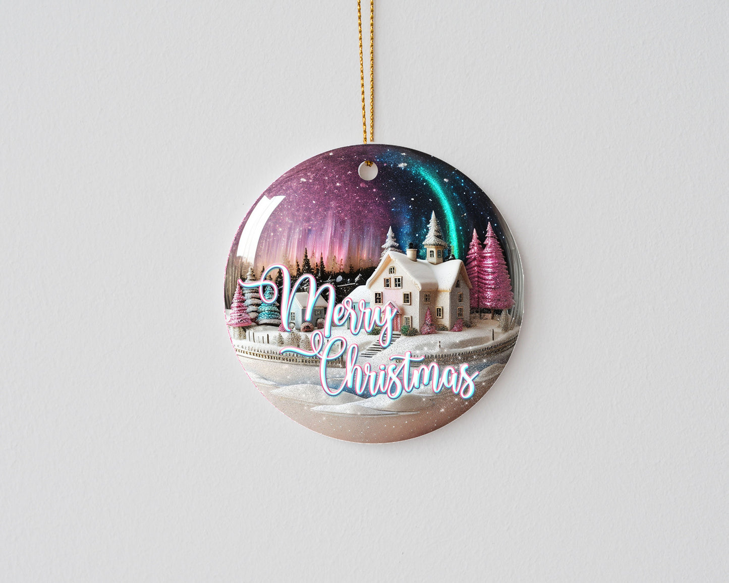 Christmas Ornament, Northern Lights Merry Christmas Ceramic Christmas Ornament, Christmas Decorations