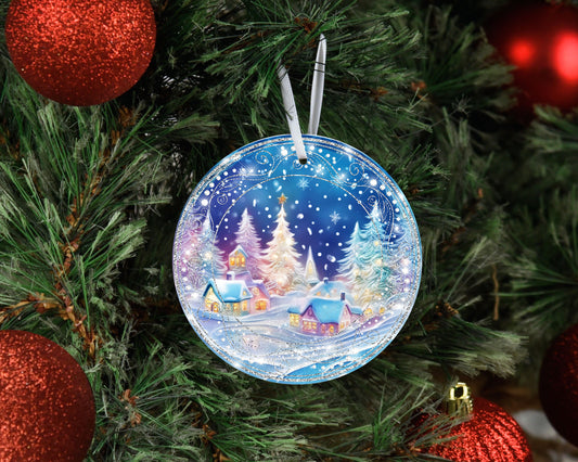 Christmas Ornament, Blue Winter Village Ceramic Christmas Ornament, Christmas Decorations