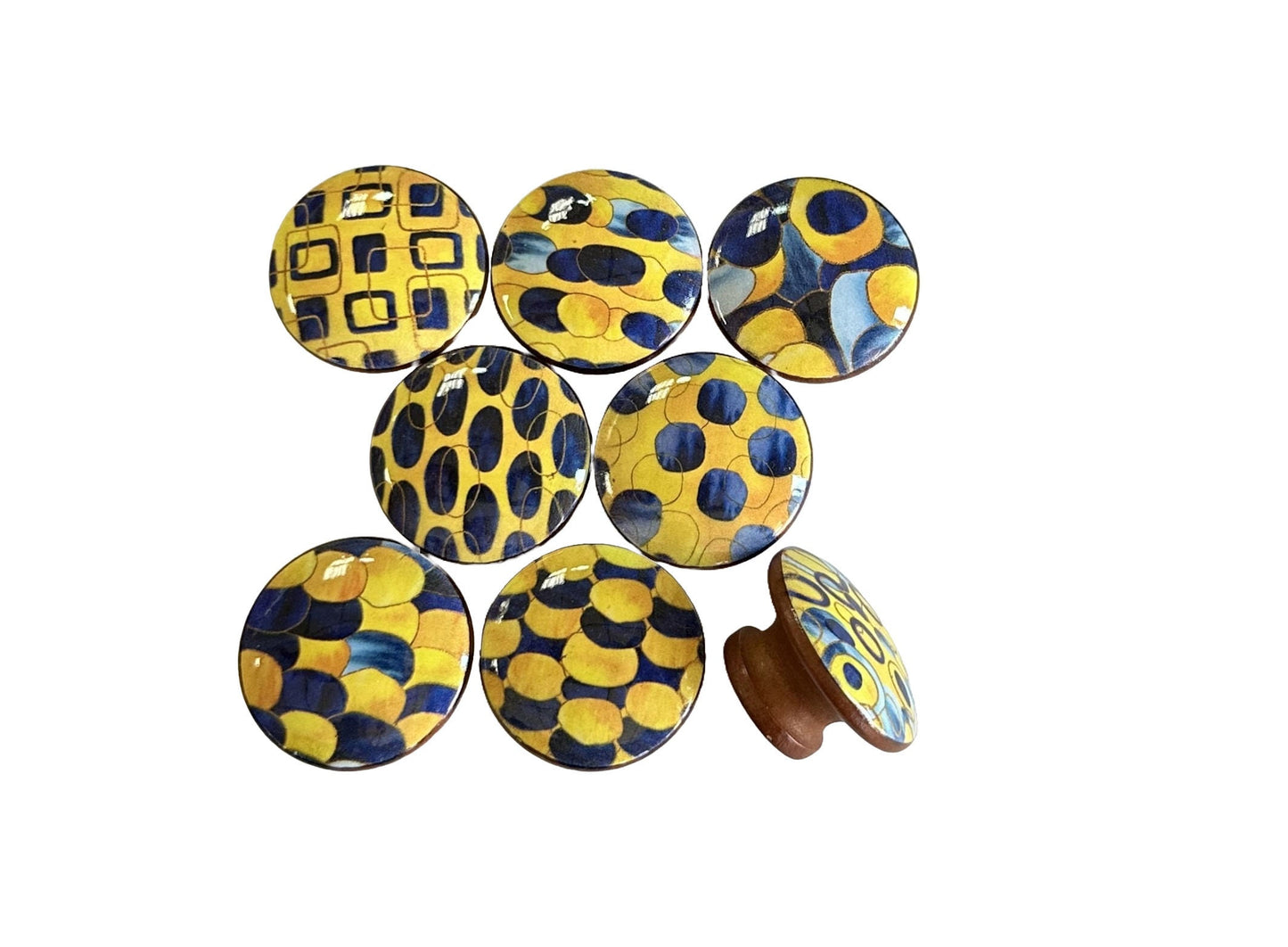 Cabinet and Drawer Knobs, Set of 8 Navy and Yellow Abstract, Cabinet Knobs Drawer Knobs and Pulls, Kitchen Cabinet Knobs,