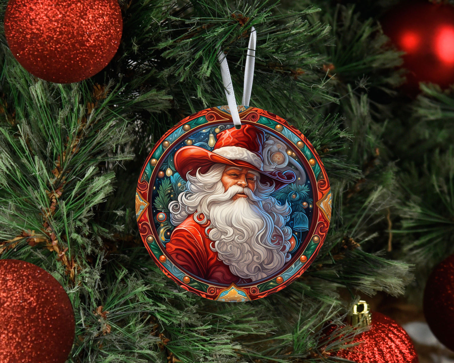 Western Christmas Ornament, Cowboy Santa Ceramic Christmas Ornament, Christmas Decorations