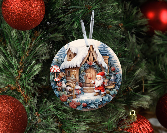 Christmas Ornament, Santa Cabin Ceramic Christmas Ornament, Christmas Decorations