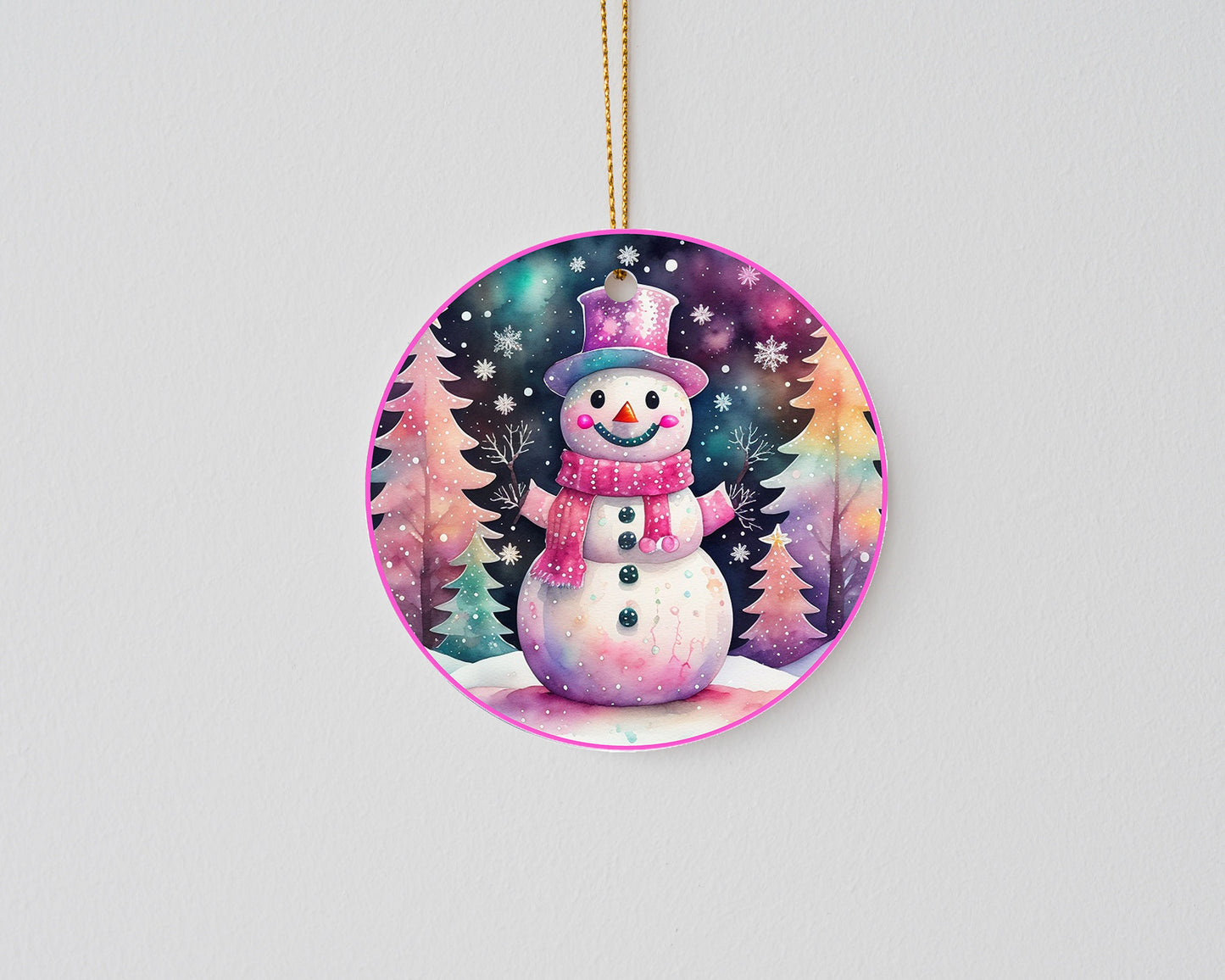 Christmas Ornament, Snowman with Pink Scarf Ceramic Christmas Ornament, Christmas Decorations