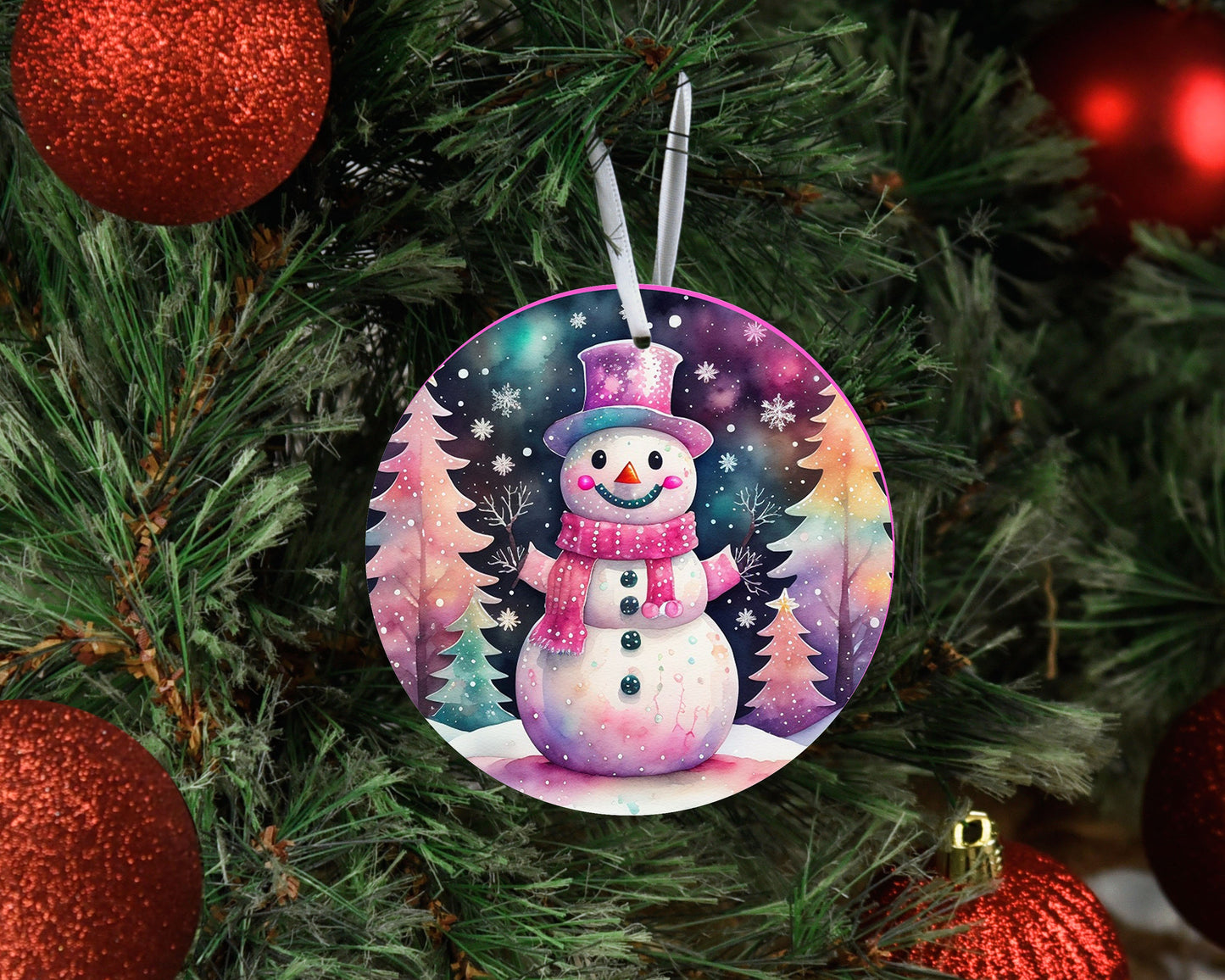 Christmas Ornament, Snowman with Pink Scarf Ceramic Christmas Ornament, Christmas Decorations