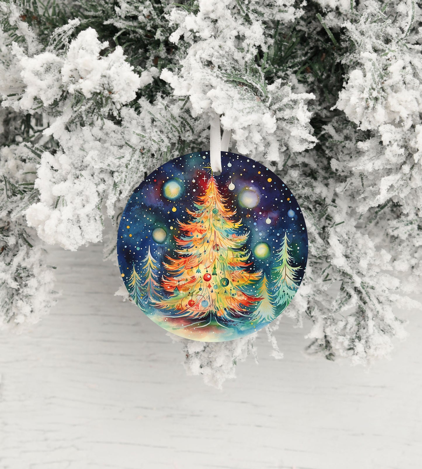 Christmas Ornament, Starry Night Christmas Tree Ceramic Ornament, Christmas Decorations