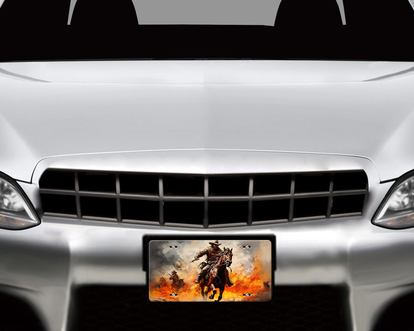 Vanity Front License Plate, Cowboy Shoot Out Aluminum Vanity License Plate Car Accessory Decorative Front Plate