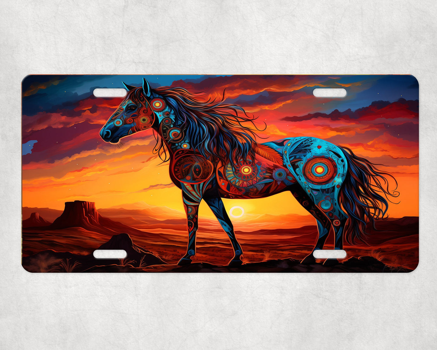 Vanity Front License Plate, Desert Tribal Horse Aluminum Vanity License Plate Car Accessory Decorative Front Plate