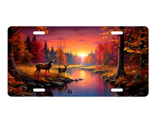 License Plate, Fall Deer at River Printed Aluminum Front License Plate, Car Accessory, Vanity Plate, Cute Car Tag