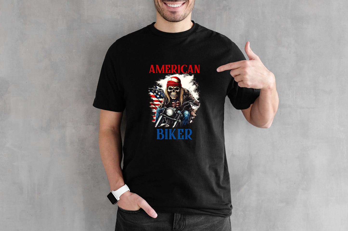 American Biker T shirt, Patriotic Motorcycle Tshirt, Graphic T's  100% Cotton Black, Tee