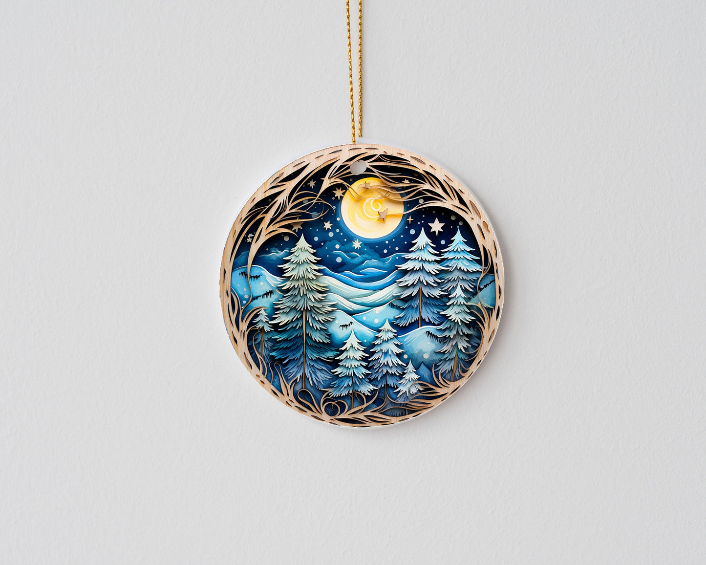 Christmas Ornament, Christmas Forest Full Moon Ceramic Christmas Ornament, Christmas Decorations