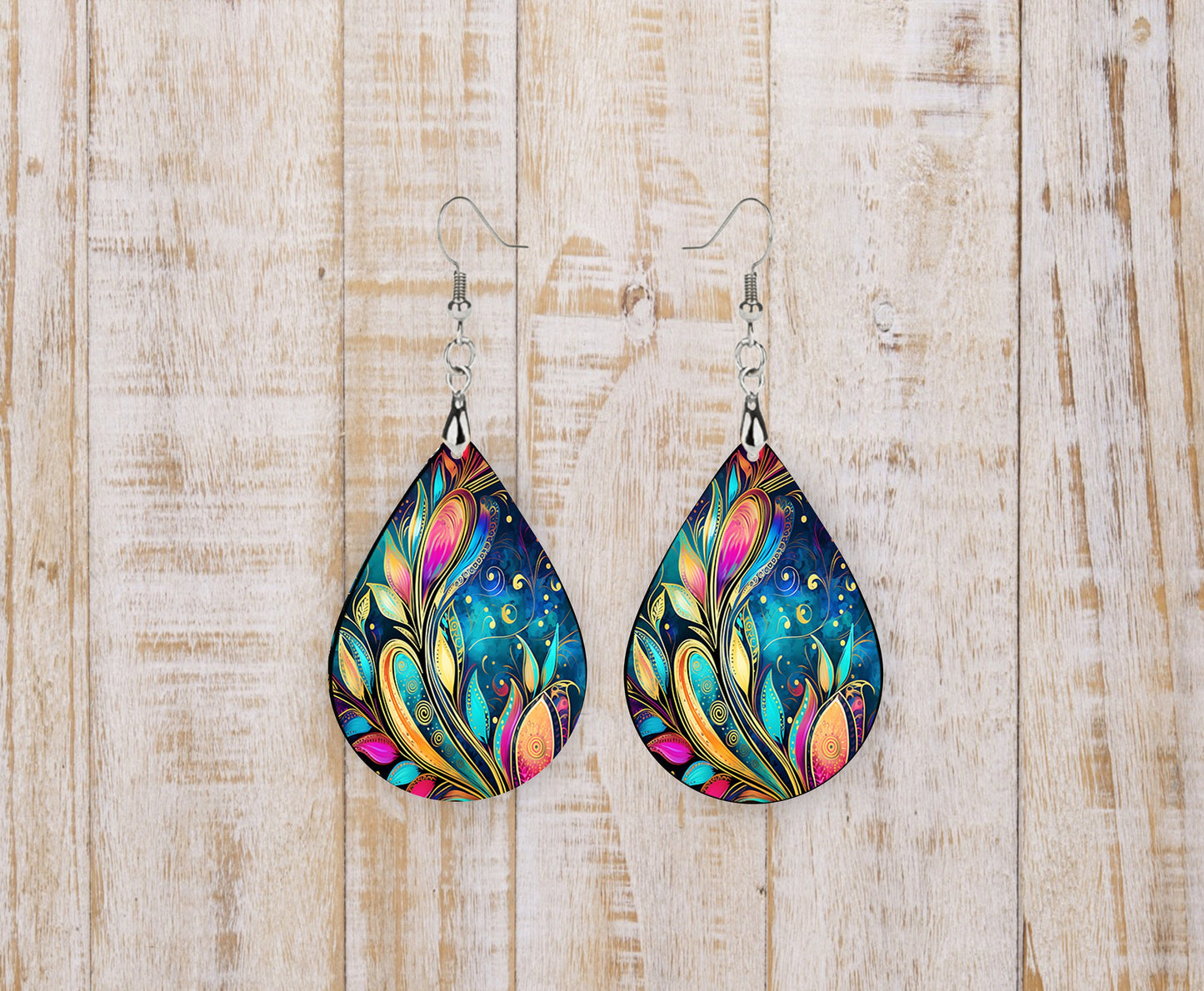 Boho Dreams, Tear Drop Dangle Printed Earrings Jewelry Handmade