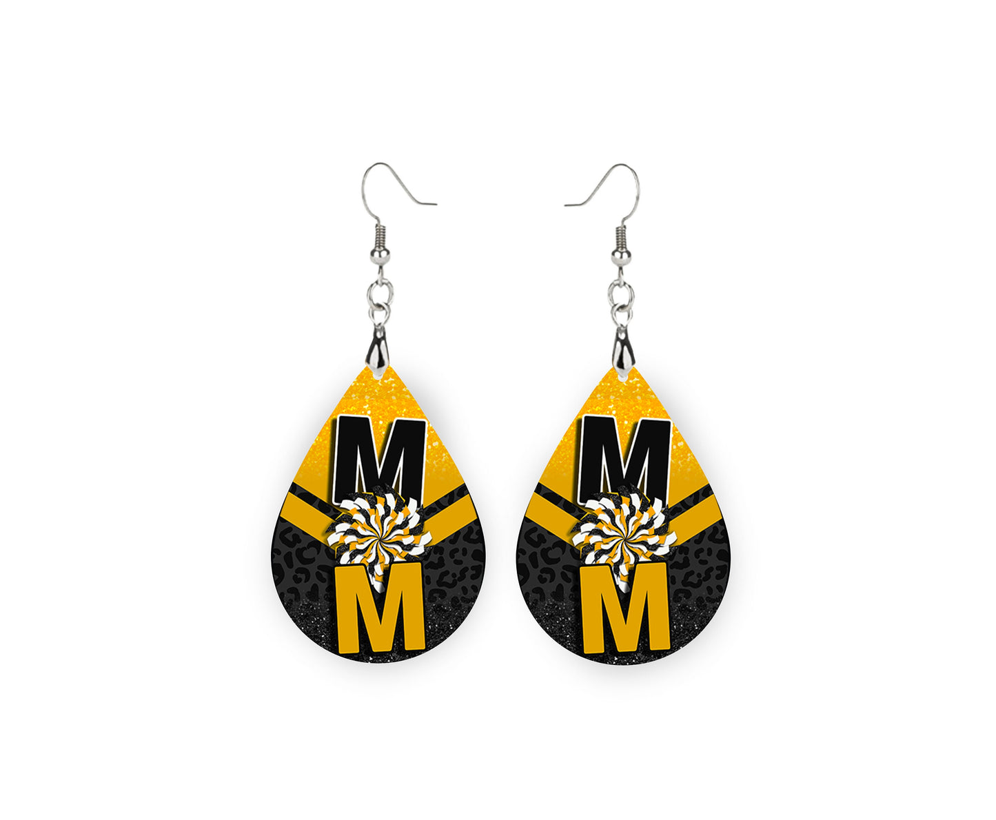 Gold and Black Cheer Mom, Tear Drop Dangle Printed Earrings Jewelry Handmade