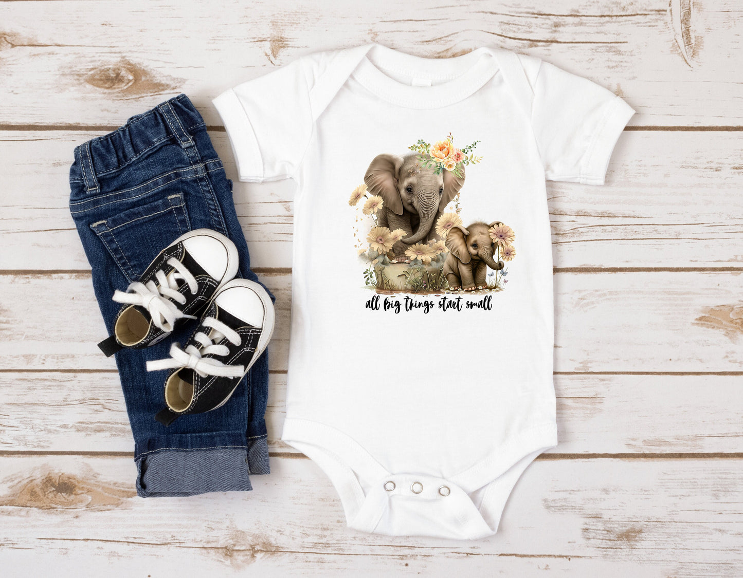 Baby Bodysuit, All Big Things Start Small Romper, One Piece Baby Suit, Baby Gift, Long / Short Sleeve, Unisex, 0-18 Months size