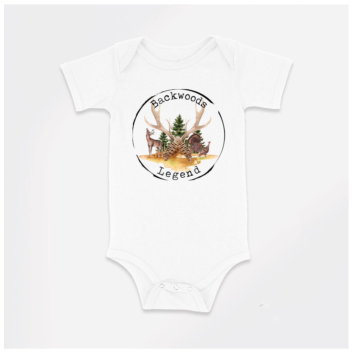 Baby Bodysuit, Backwoods Legend Romper, One Piece Baby Suit, Baby Gift, Long / Short Sleeve, 0-18 Months size