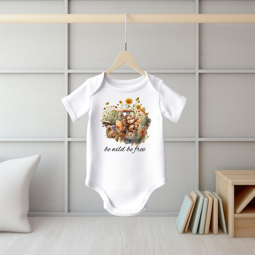 Baby Bodysuit, Be Wild Be Free Romper, One Piece Baby Suit, Baby Gift, Long / Short Sleeve, 0-18 Months size