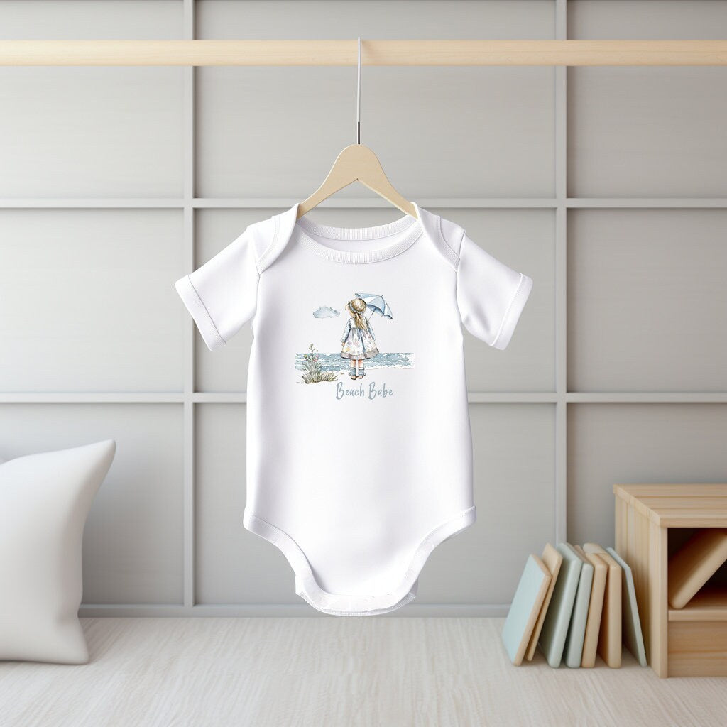 Baby Bodysuit, Beach Babe Romper, One Piece Baby Suit, Baby Gift, Long / Short Sleeve, 0-18 Months size