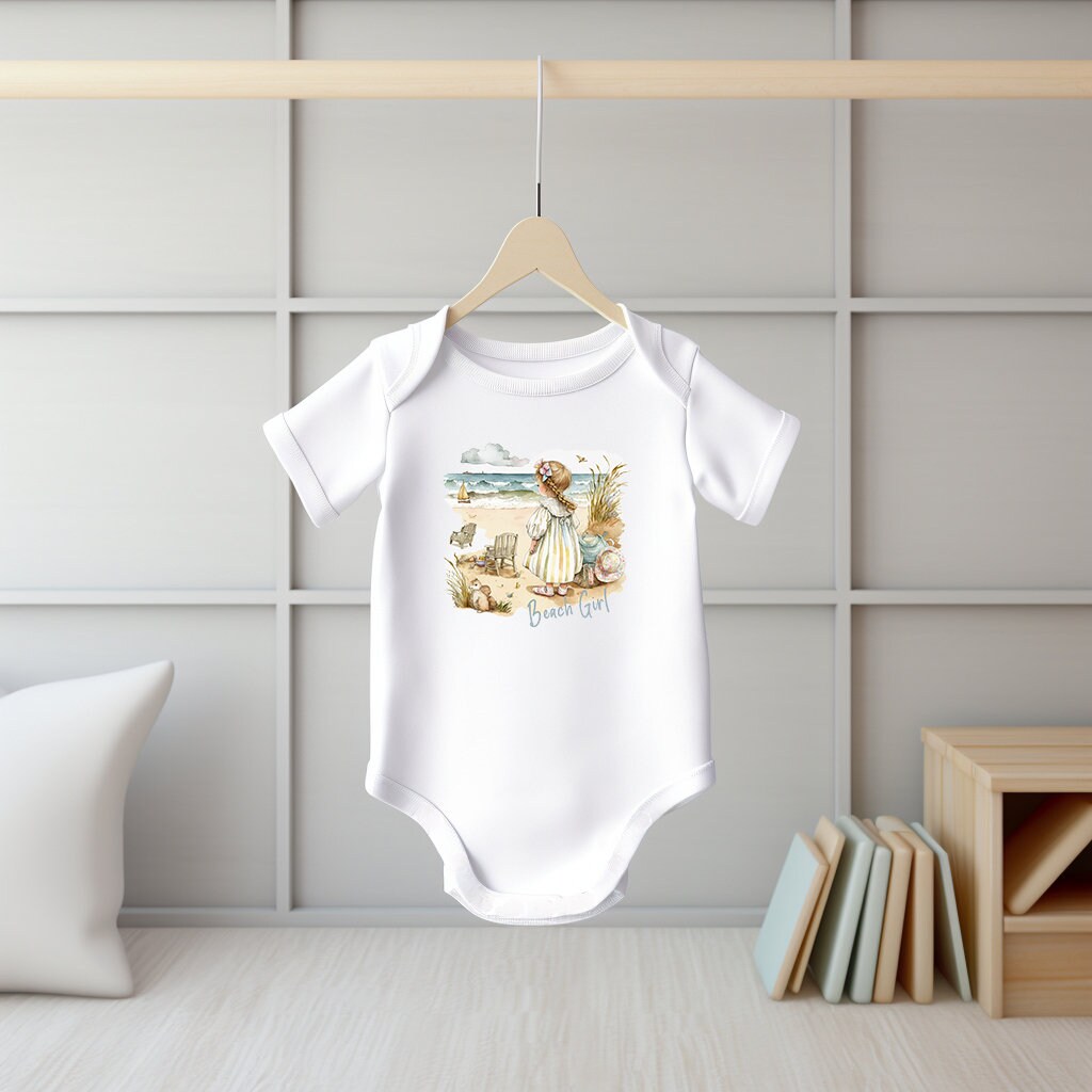 Baby Bodysuit, Beach Girl Romper, One Piece Baby Suit, Baby Gift, Long / Short Sleeve, 0-18 Months size