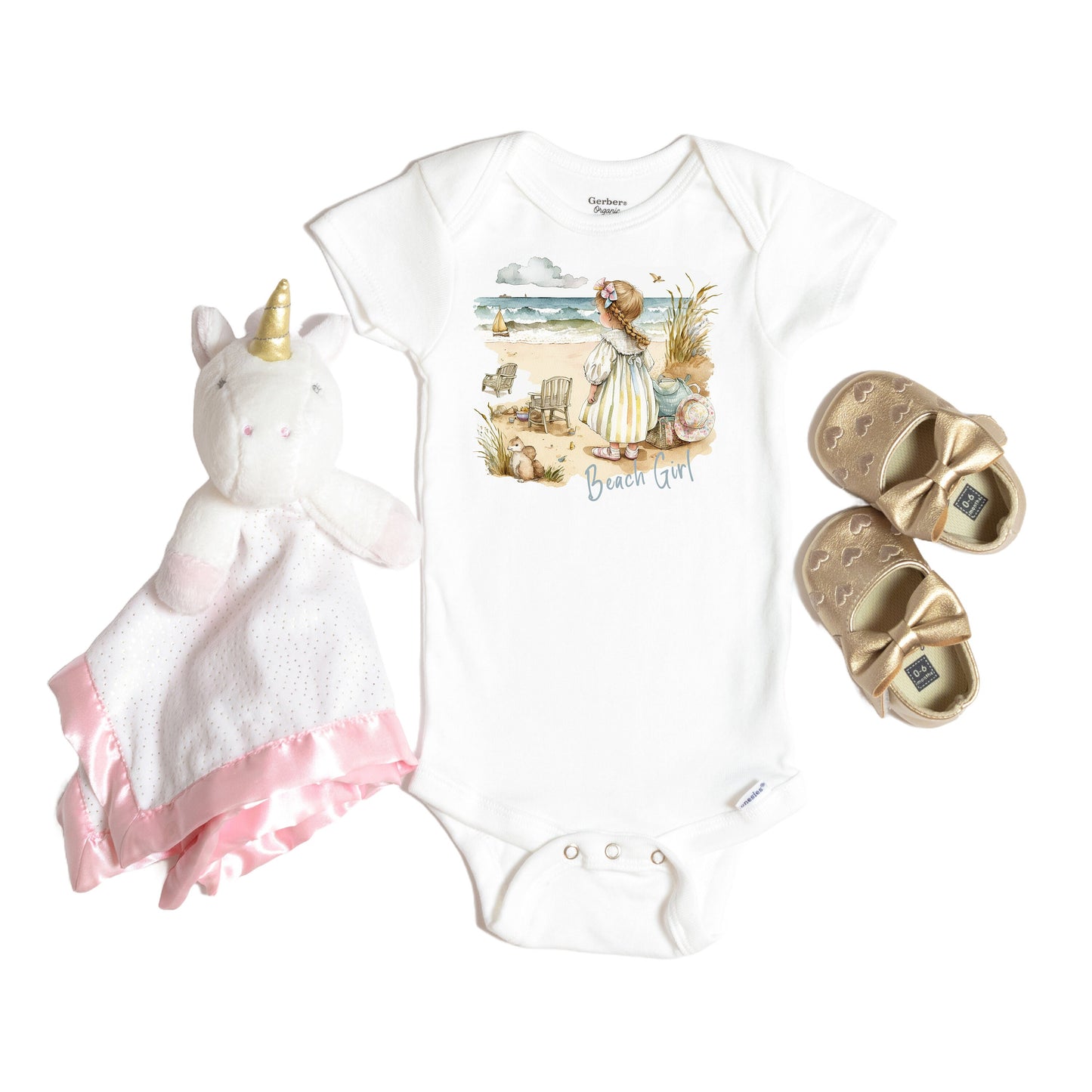 Baby Bodysuit, Beach Girl Romper, One Piece Baby Suit, Baby Gift, Long / Short Sleeve, 0-18 Months size