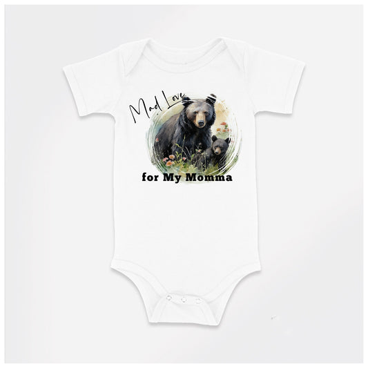 Baby Bodysuit, Mad Love for My Mama Romper, One Piece Baby Suit, Baby Gift, Long / Short Sleeve, 0-18 Months size