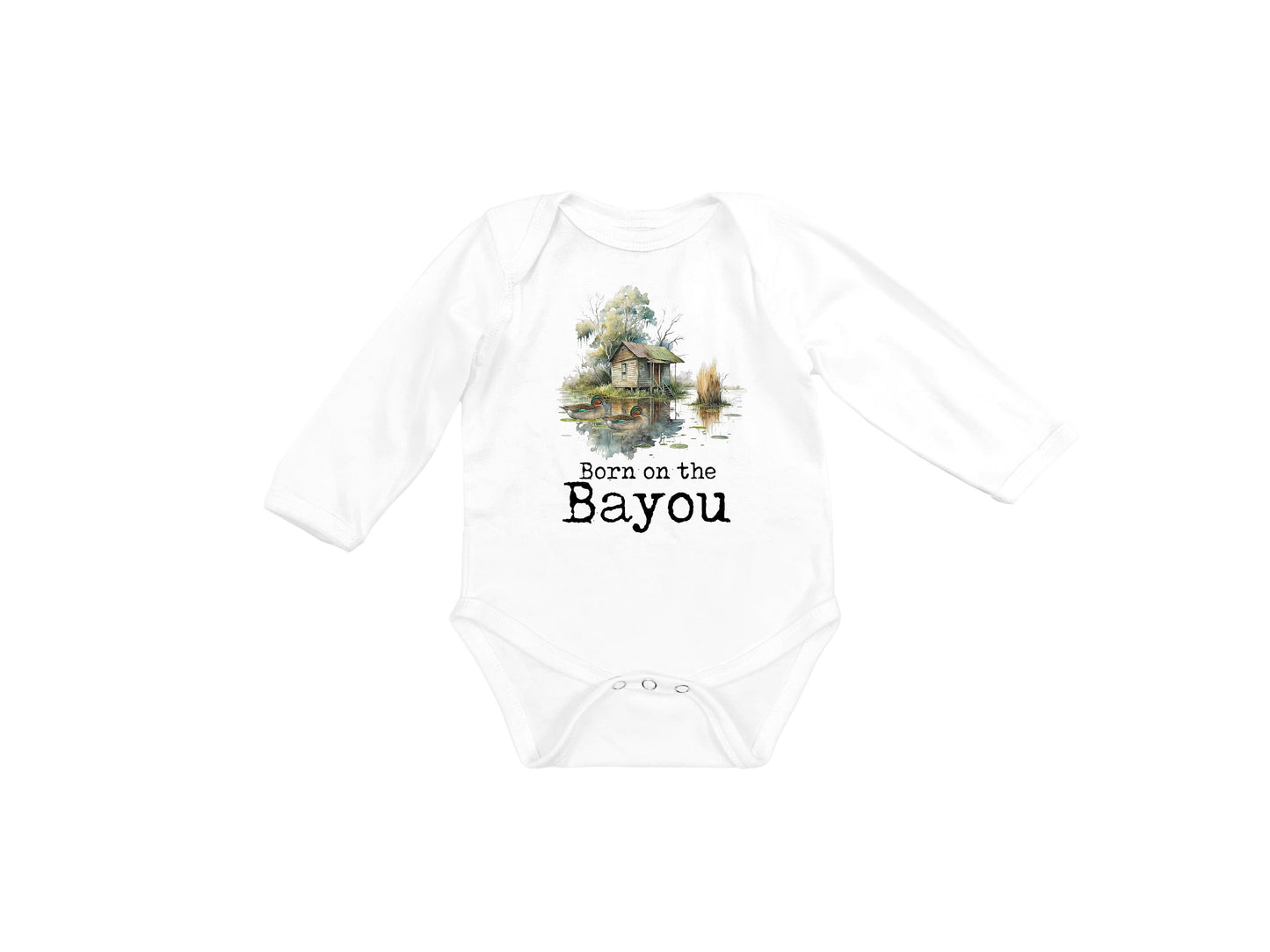 Baby Bodysuit, Born on the Bayou Cabin Piece Baby Suit, Baby Gift, Long / Short Sleeve, 0-18 Months size