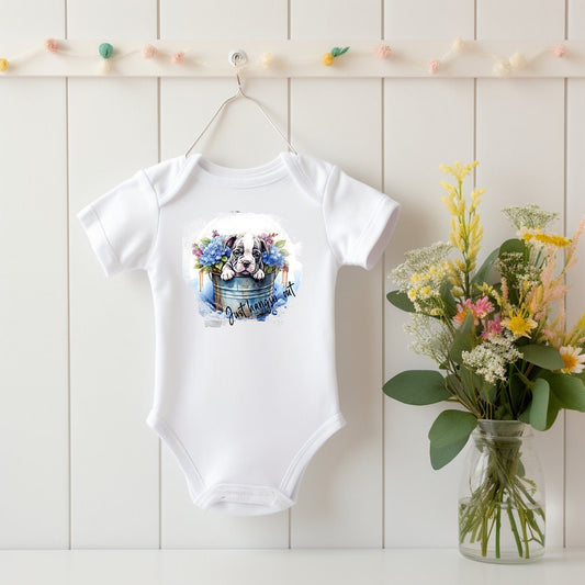 Baby Bodysuit, Bulldog Just Hanging Out One Piece Baby Suit, Baby Gift, Long / Short Sleeve, 0-18 Months size