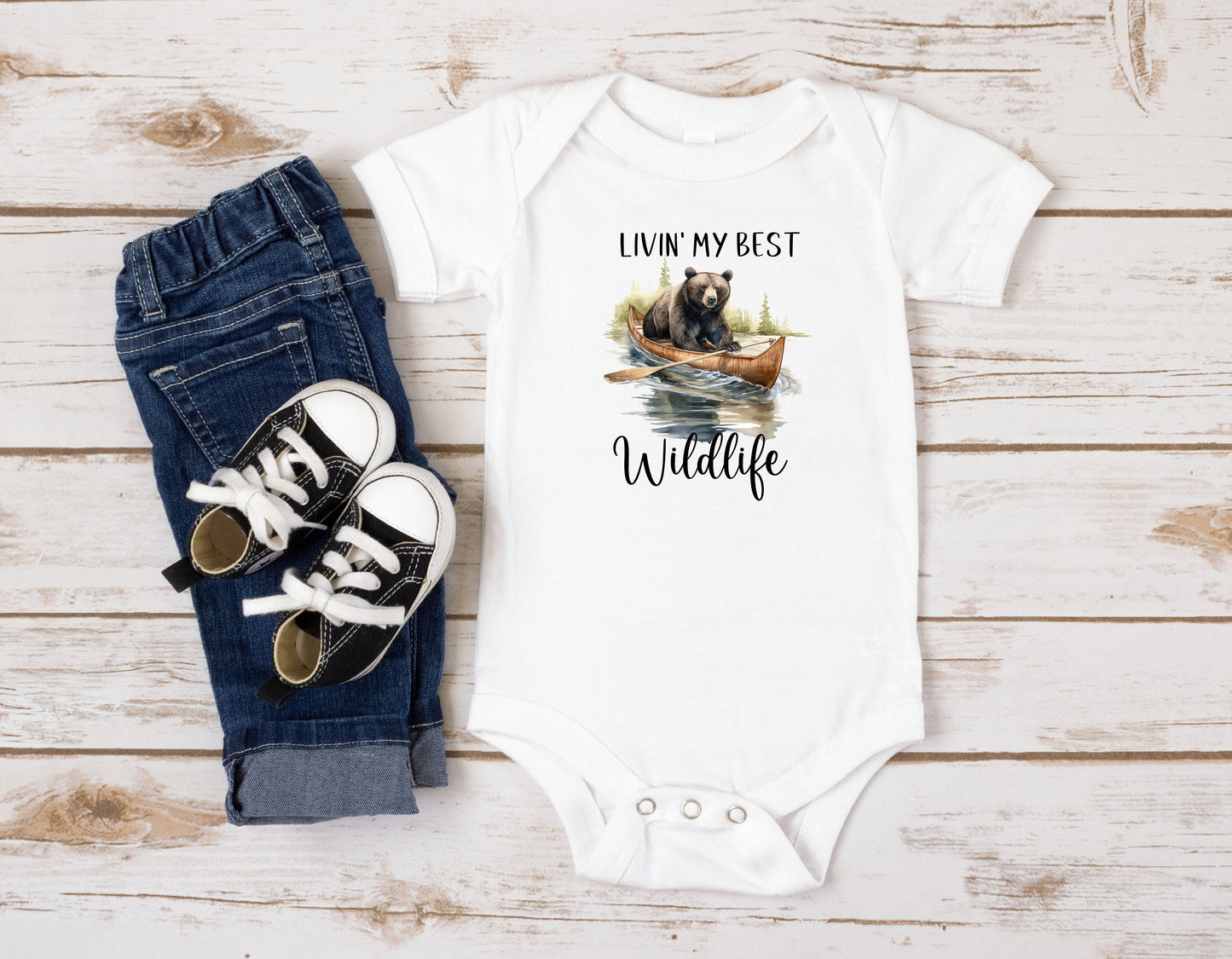 Baby Bodysuit, Bear Livin' My Best Wildlife, One Piece Baby Suit, Baby Gift, Long / Short Sleeve, 0-18 Months size