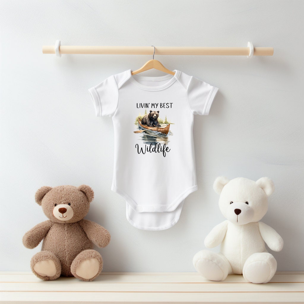 Baby Bodysuit, Bear Livin' My Best Wildlife, One Piece Baby Suit, Baby Gift, Long / Short Sleeve, 0-18 Months size