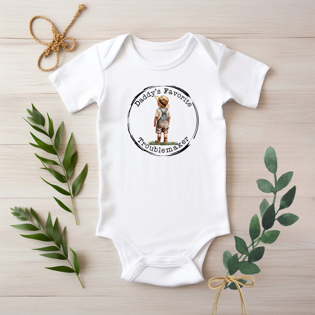 Baby Bodysuit, Daddy's Favorite Troublemaker One Piece Baby Suit, Baby Gift, Long / Short Sleeve, 0-18 Months size