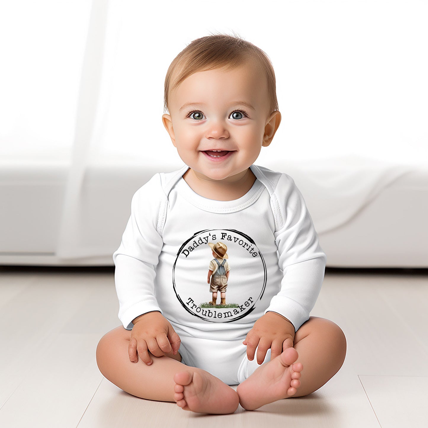 Baby Bodysuit, Daddy's Favorite Troublemaker One Piece Baby Suit, Baby Gift, Long / Short Sleeve, 0-18 Months size