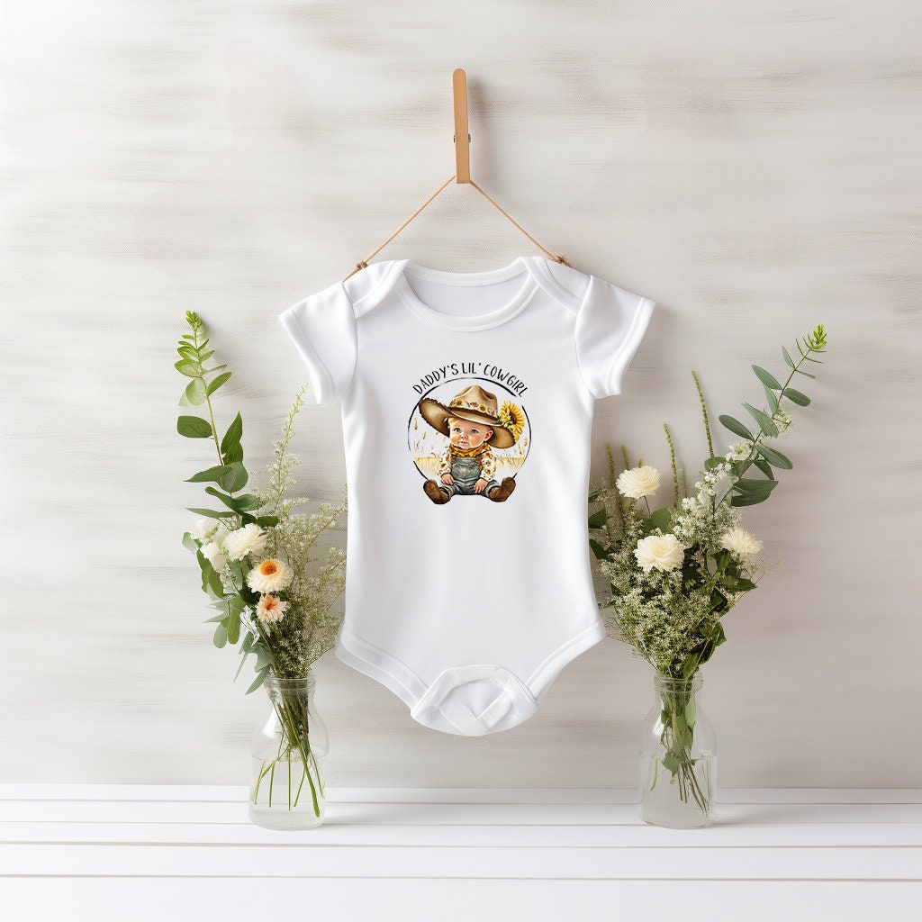 Baby Bodysuit, Daddy's Little Cowgirl One Piece Baby Suit, Baby Gift, Long / Short Sleeve, 0-18 Months size