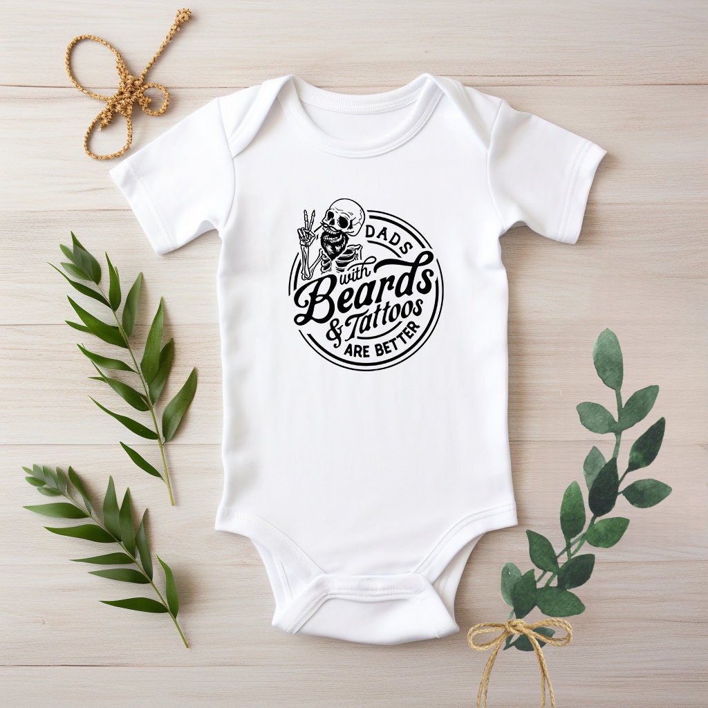 Baby Bodysuit, Dads with Beards and Tattoos One Piece Baby Suit, Baby Gift, Long / Short Sleeve, 0-18 Months size