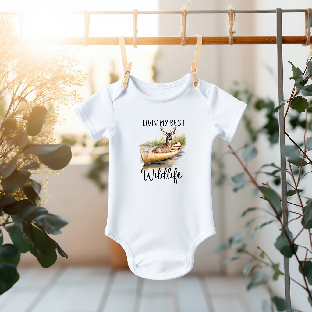 Baby Bodysuit, Deer Livin' My Best Wildlife, One Piece Baby Suit, Baby Gift, Long / Short Sleeve, 0-18 Months size