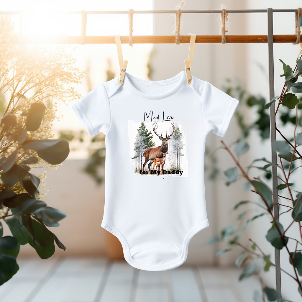 Baby Bodysuit, Deer Mad Love for my Daddy One Piece Baby Suit, Baby Gift, Long / Short Sleeve, 0-18 Months size